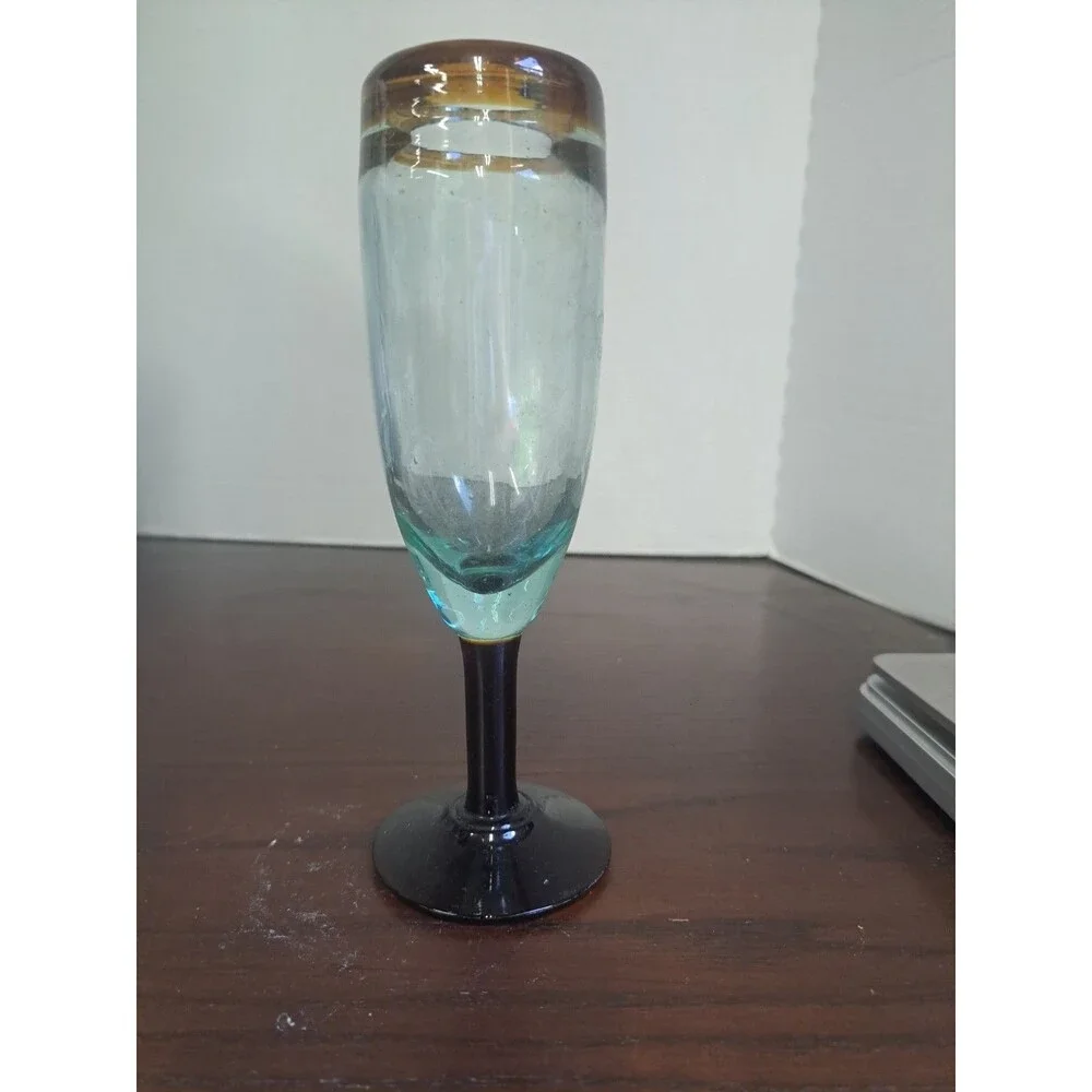 Vintage Handblown Amber Rim And Stem Glass Champagne Flute